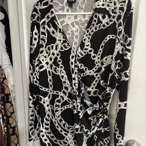 INC International Concepts Black Chain-Print Wrap Blouse